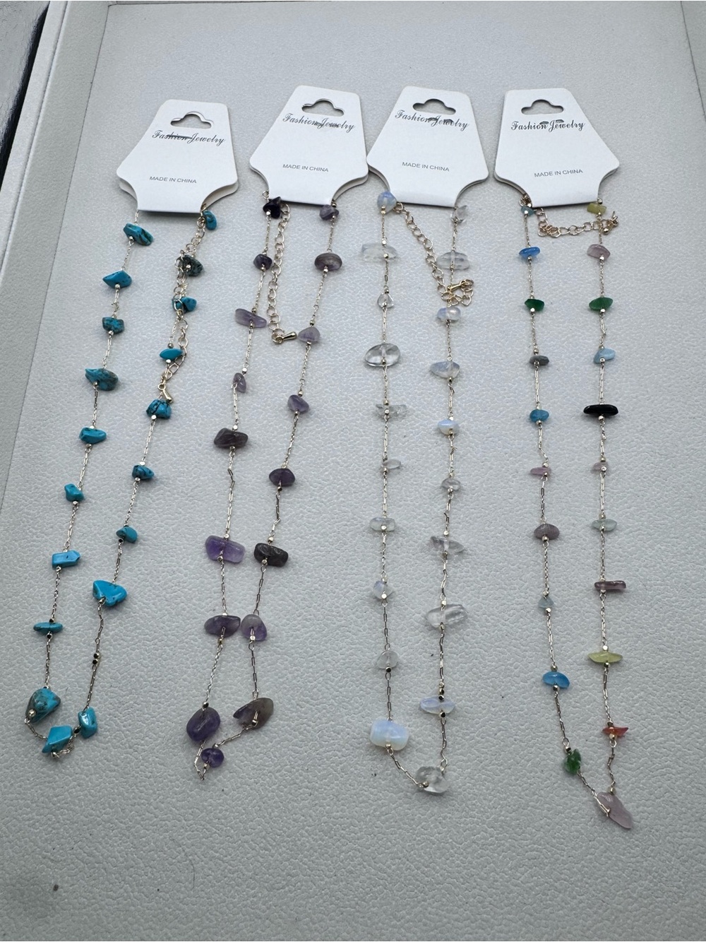 NWT Lot of 4 Fashion Jewelry Mixed Gemstone Crystal Chips Station Necklace